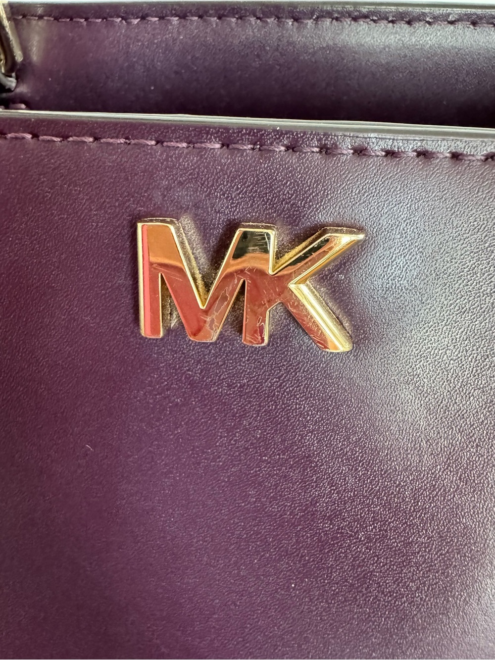 Michael Kors Mott Leather Tote with Gold MK Logo - Eggplant - Picture 5 of 12
